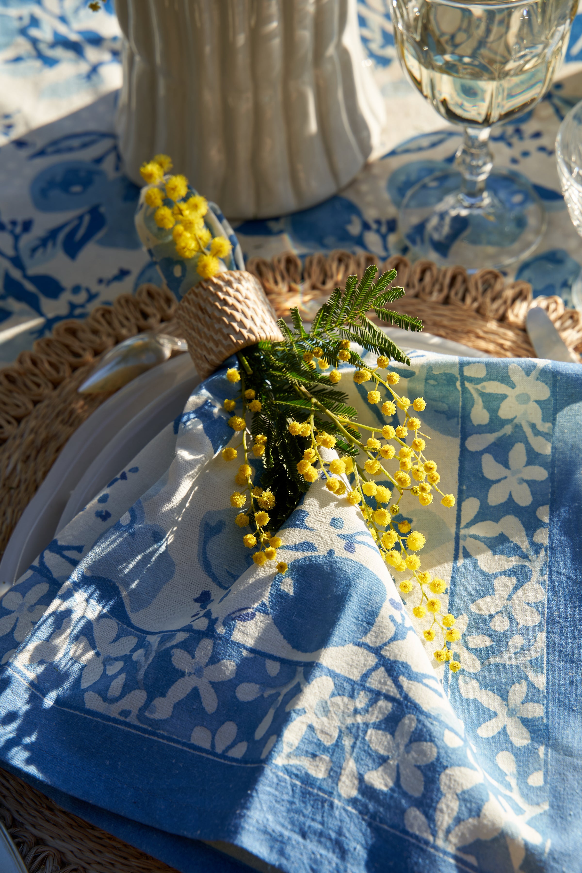 Citron Napkins in Bleu, Set of 6