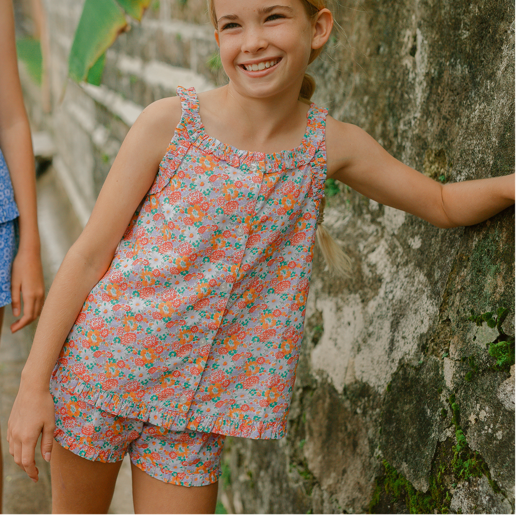 Girls Island Blossom Ruffle Tank And Short Set