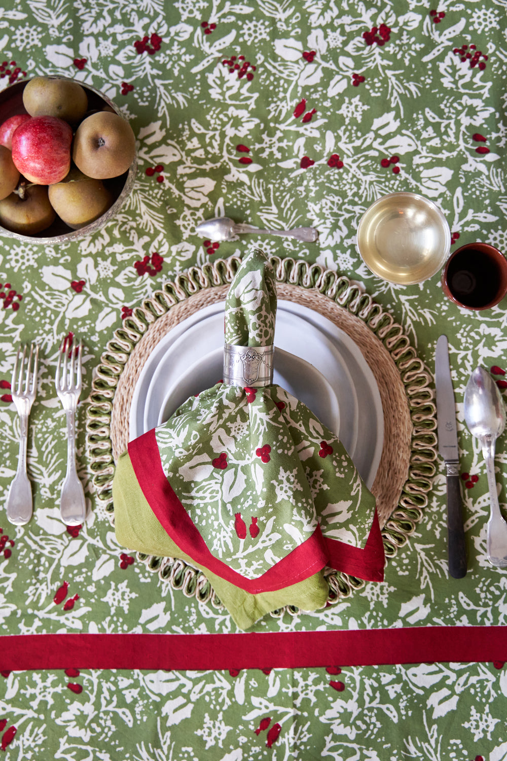 Baies de houx Napkins in Red & Green, Set of 6