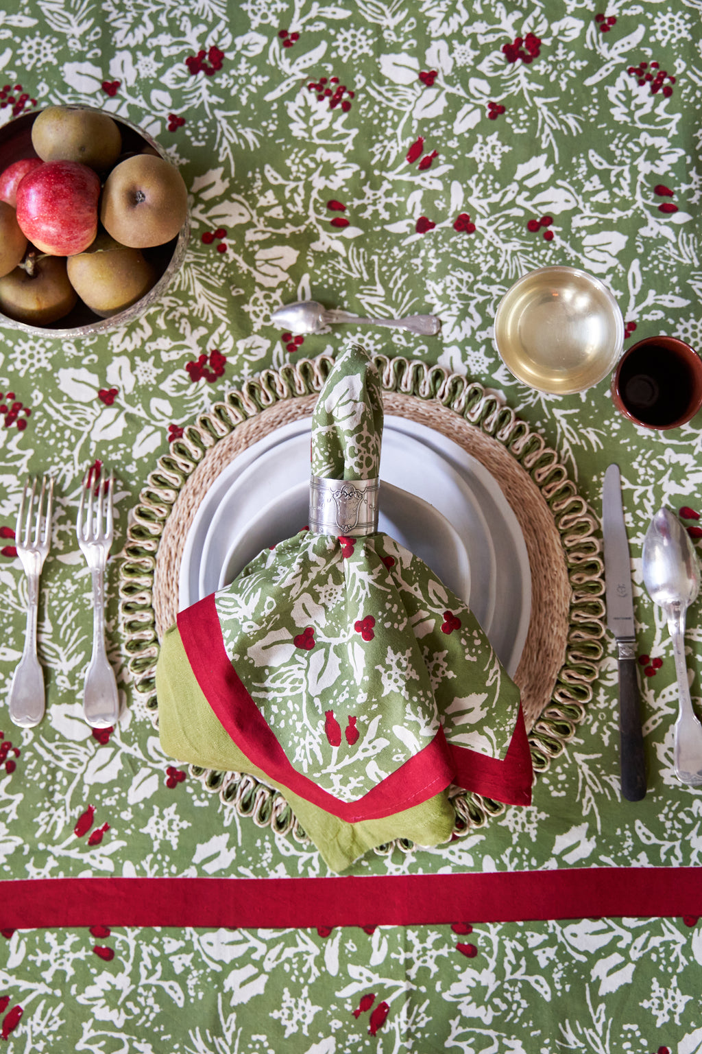 Baies de houx Napkins in Red & Green, Set of 6