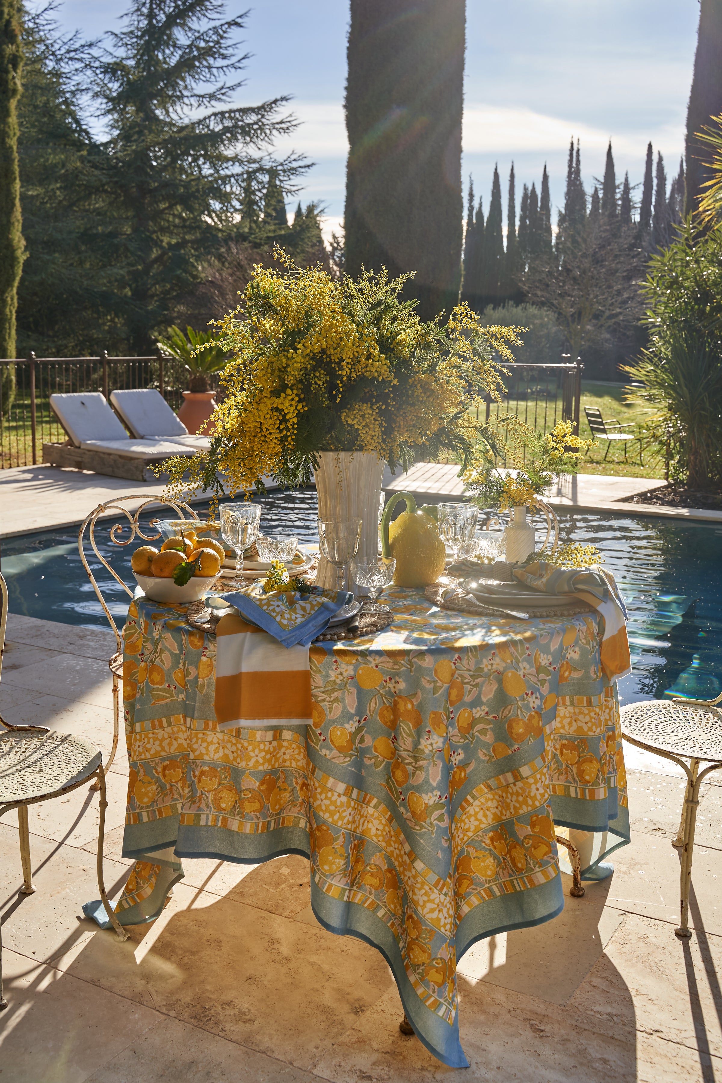 Citron Tablecloth in Bleu & Yellow