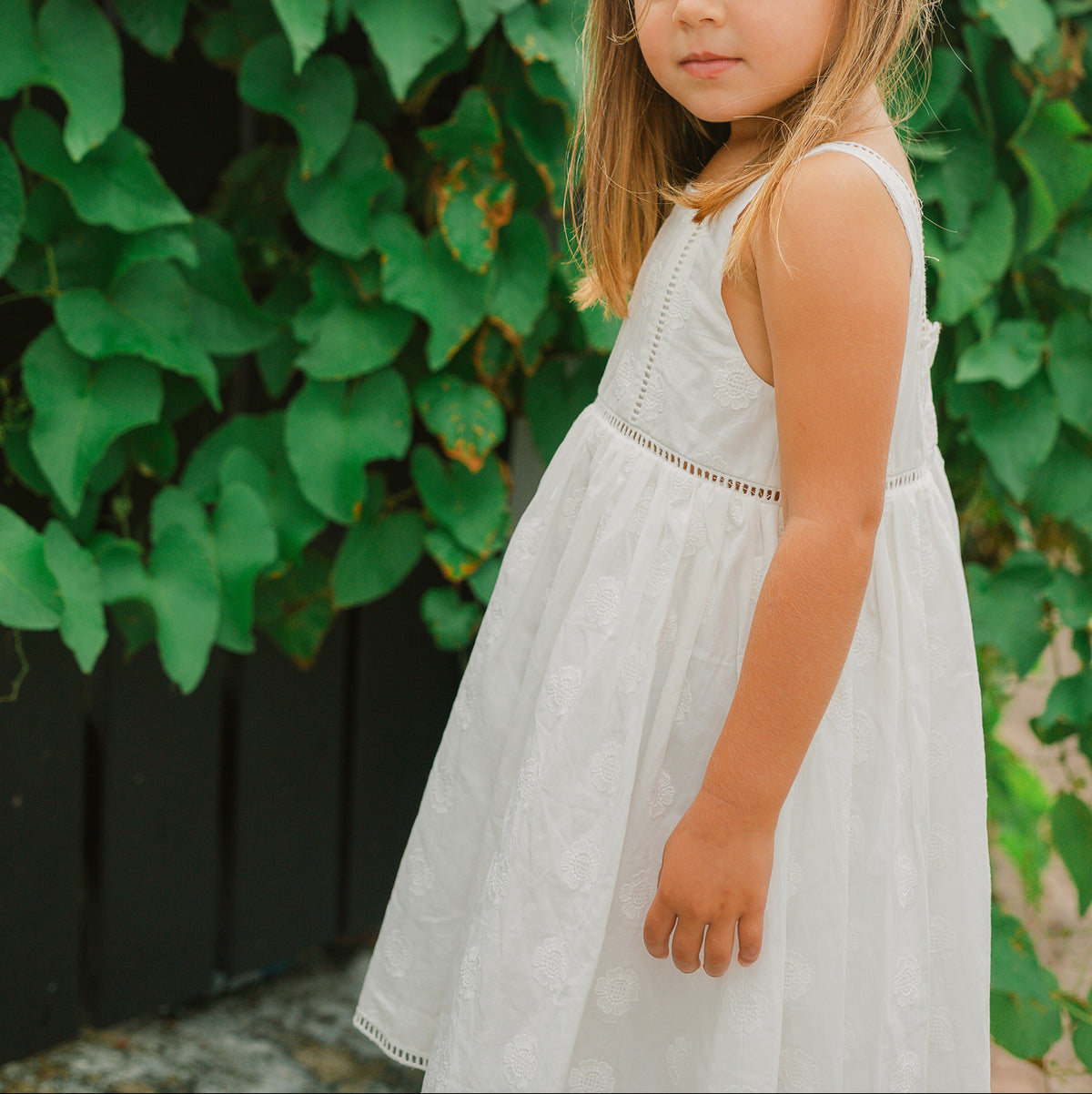 Girls White Square Neck Dress