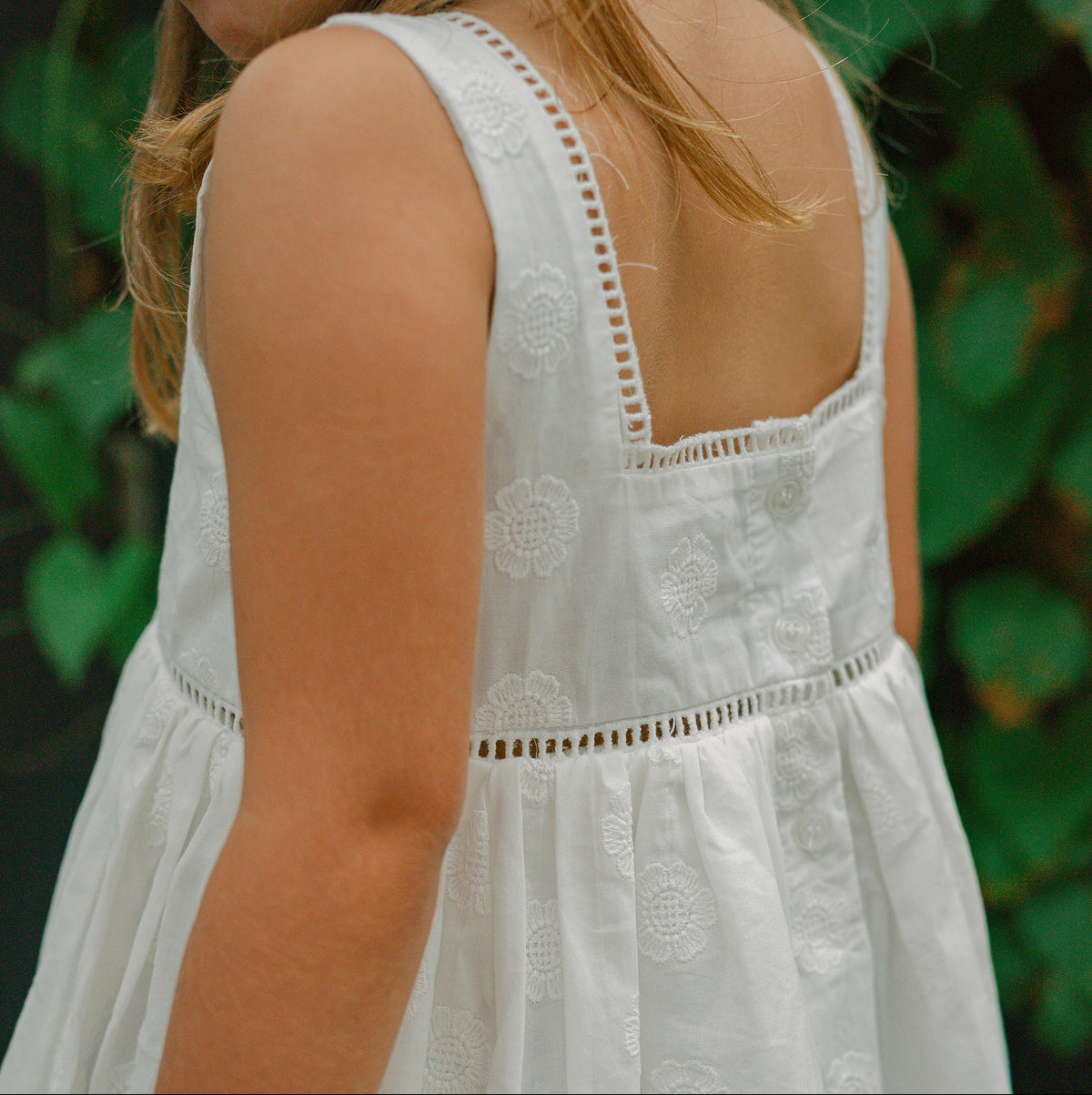 Girls White Square Neck Dress