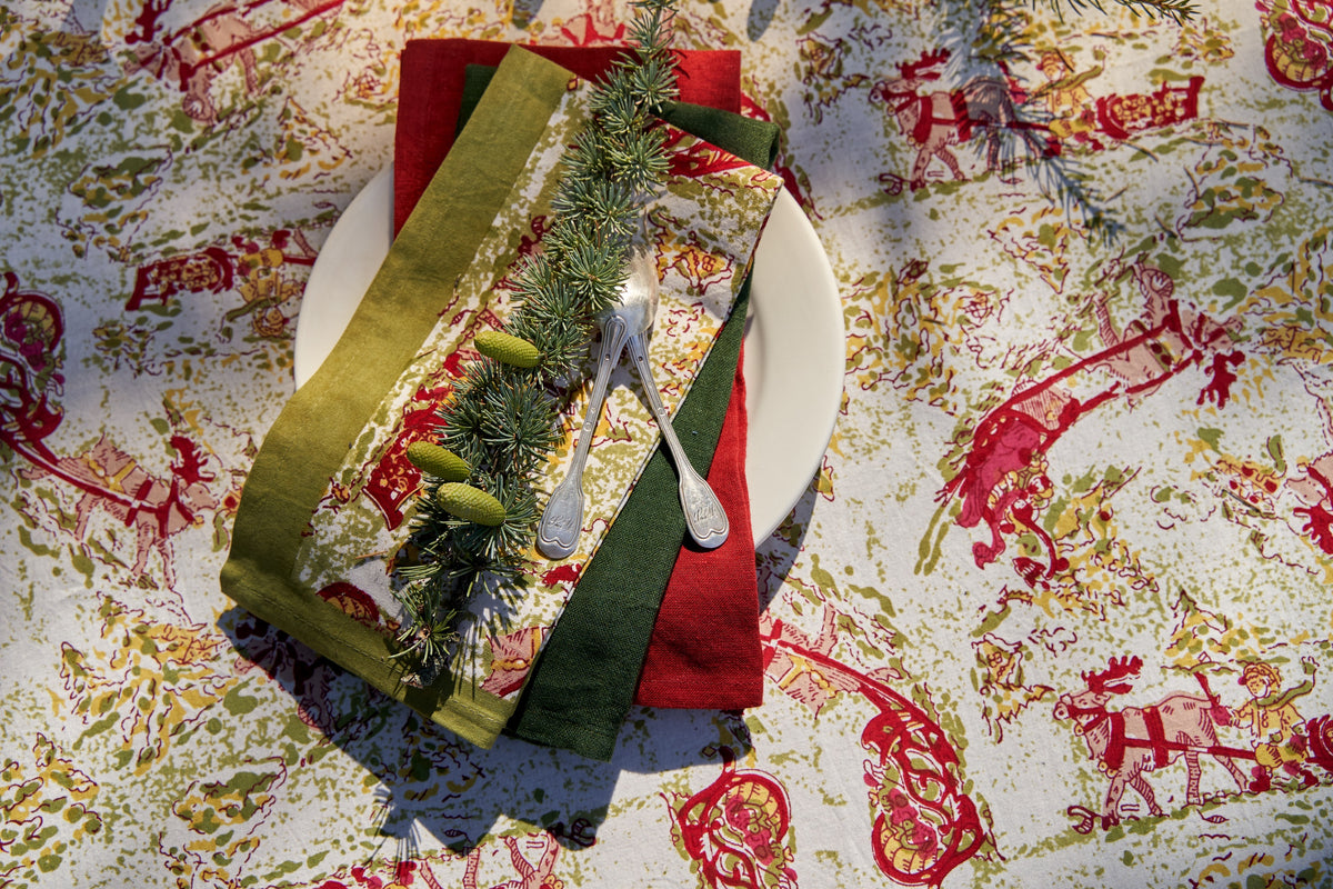 Renne Reindeer Napkins in Red & Green, Set of 6