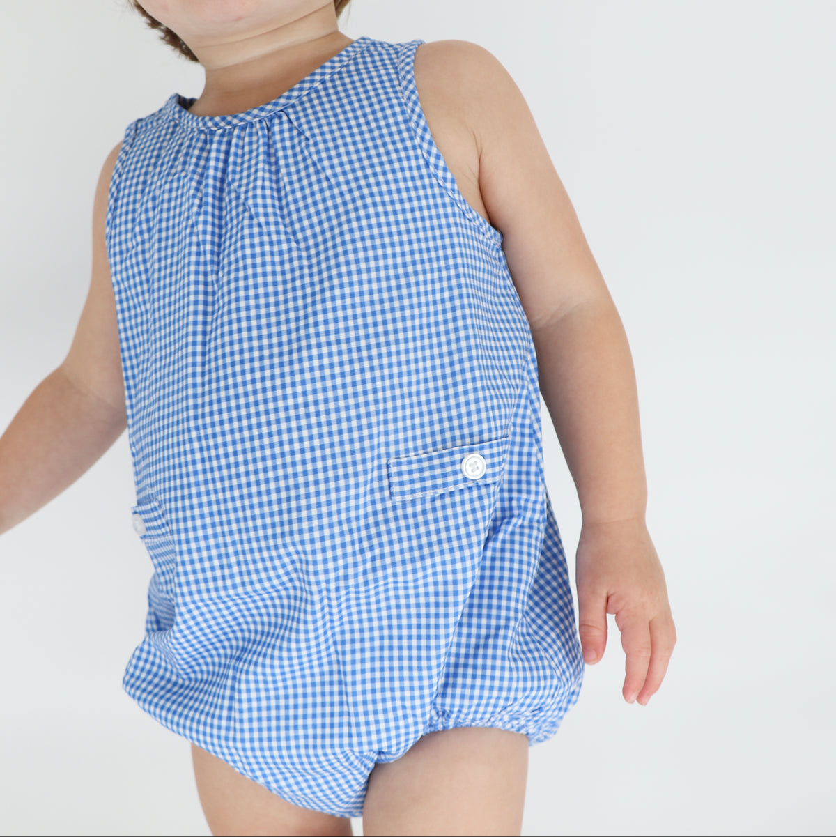 Baby Sky Blue Gingham Bubble Romper