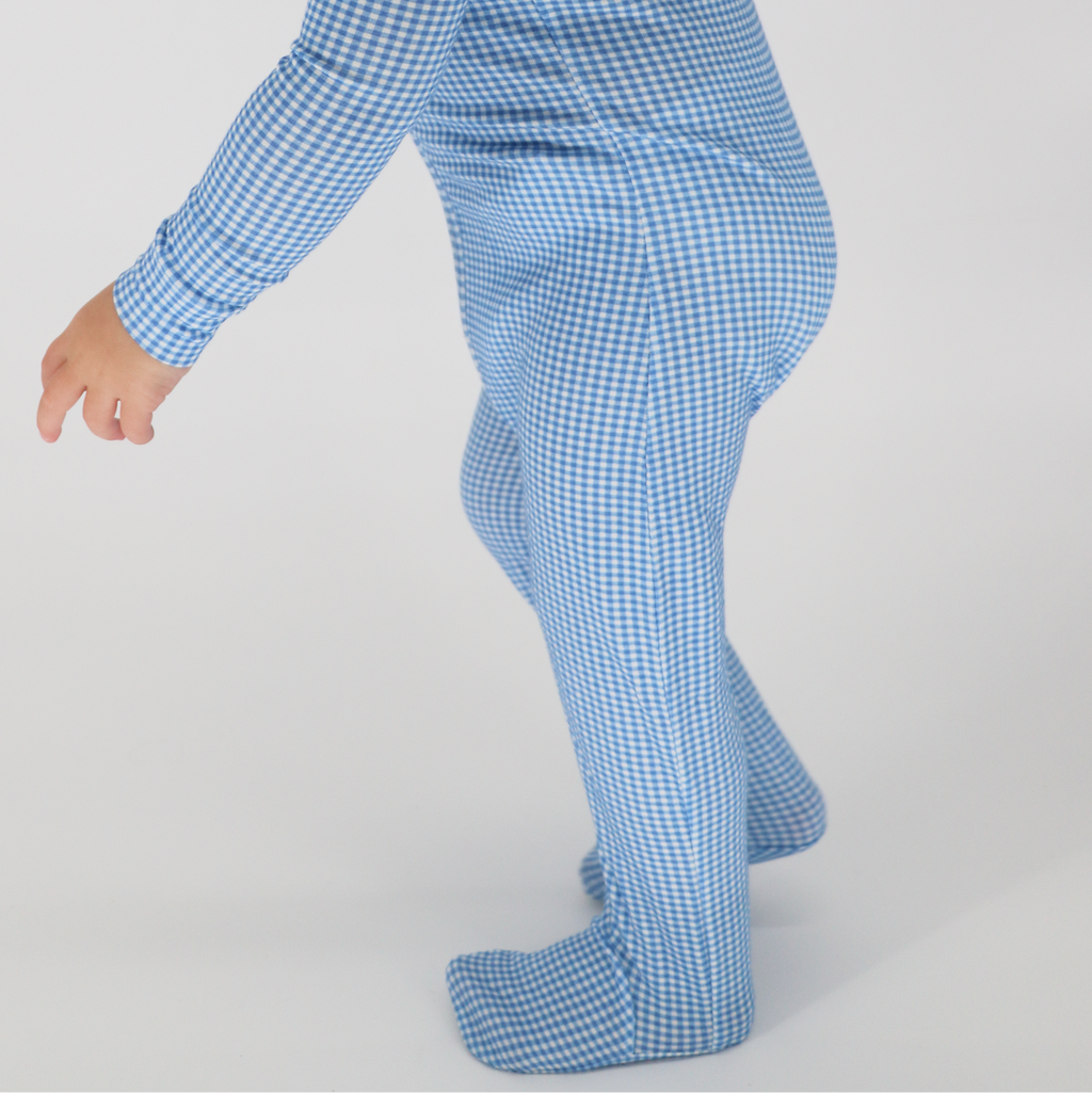 Baby Sky Blue Gingham Pima Footie
