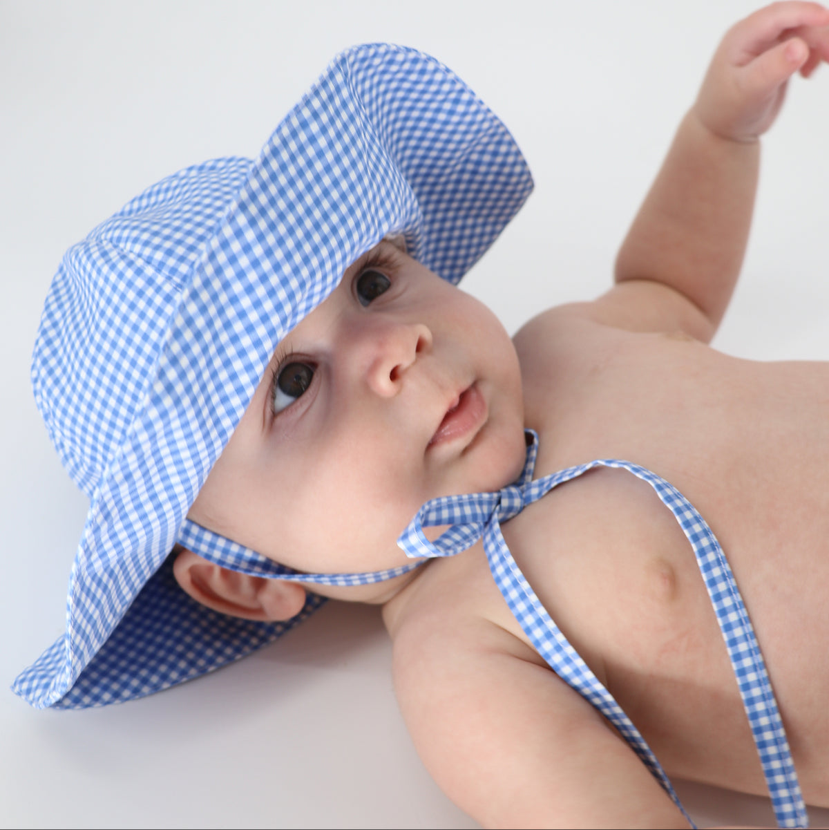 Baby Sky Blue Gingham Sun Hat