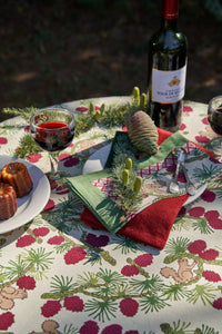 Squirrel and Pinecone Tea Towels in Red & Brown, Set of 3