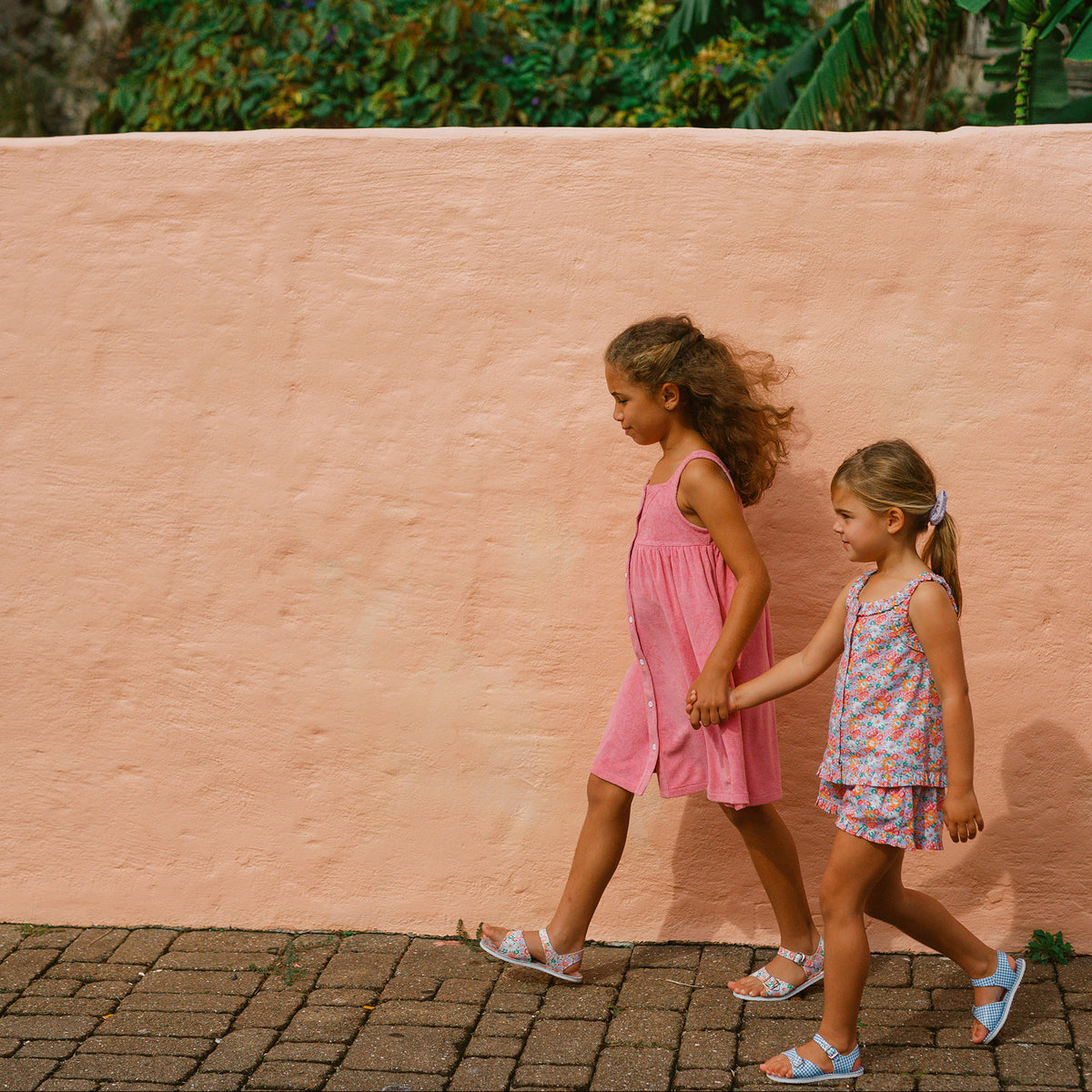 Girls Pink Sands French Terry Square Neck Button Up Dress