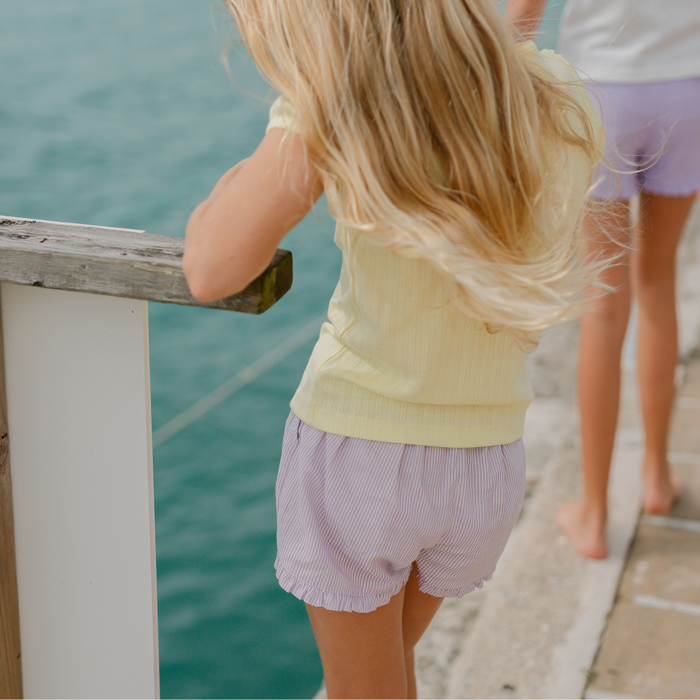 Girls Lavender Stripe Ruffle Shorts