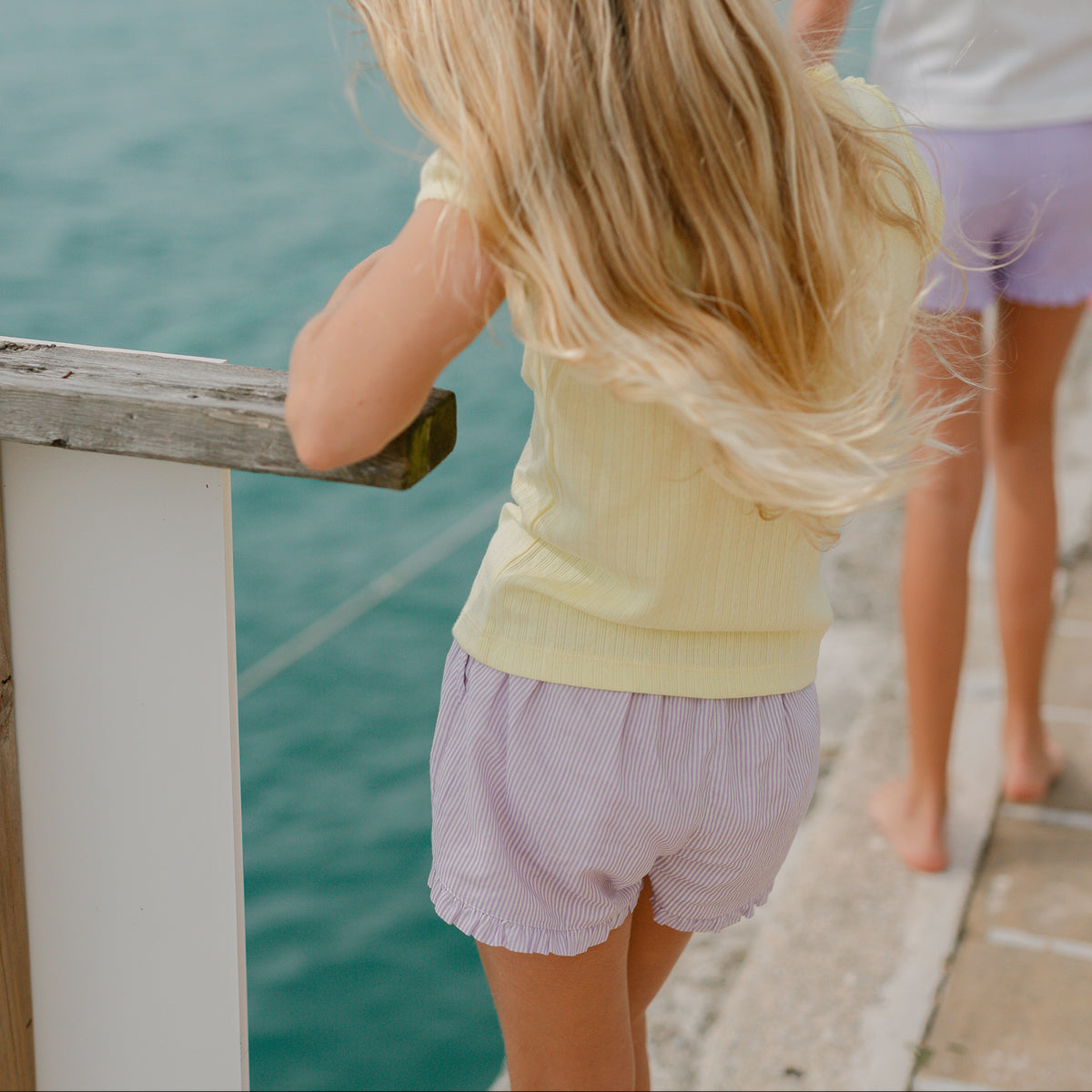 Girls Lavender Stripe Ruffle Shorts