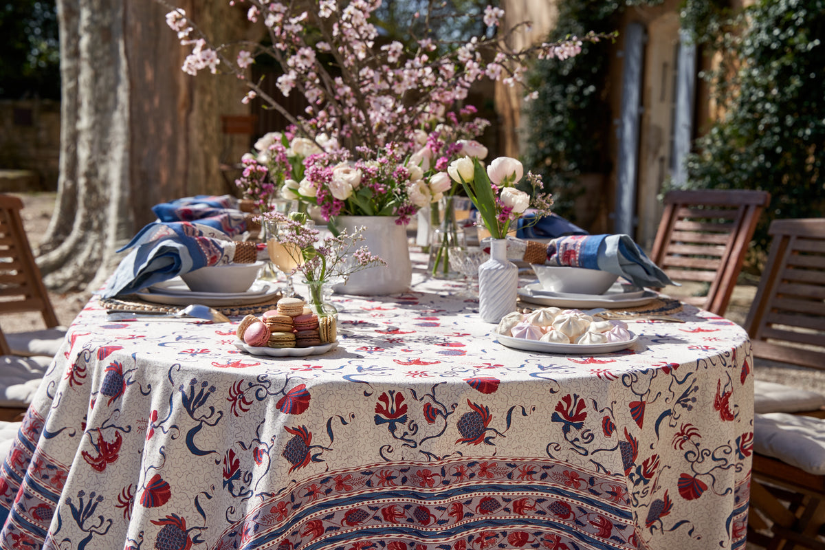 Fleur Des Indes Tablecloth in Blue & Red