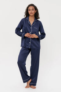 Long Silky Satin Button Up Pajamas