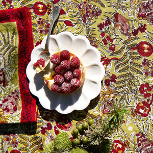 French Tablecloth Winter Garden Wreath Red & Green