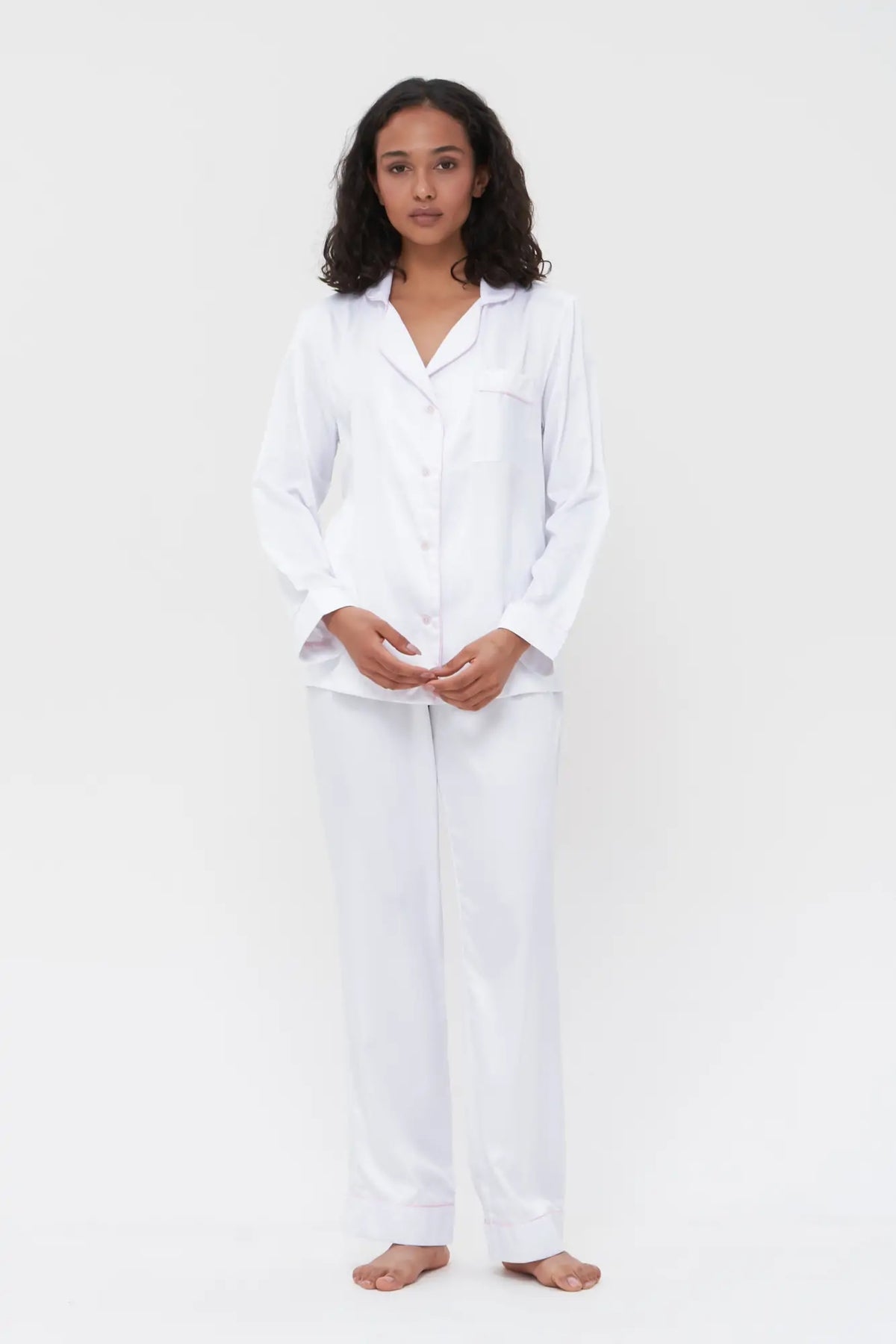 Long Silky Satin Button Up Pajamas