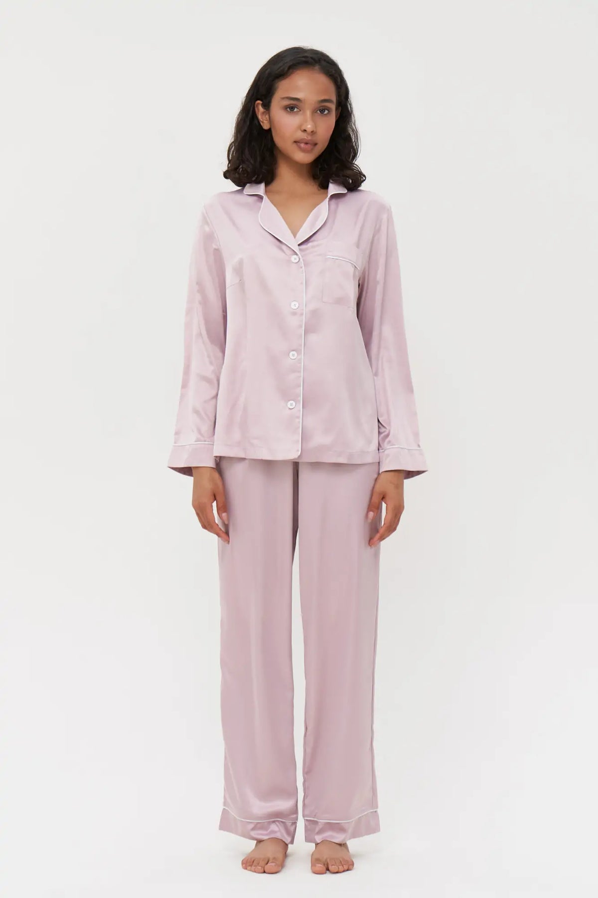 Long Silky Satin Button Up Pajamas
