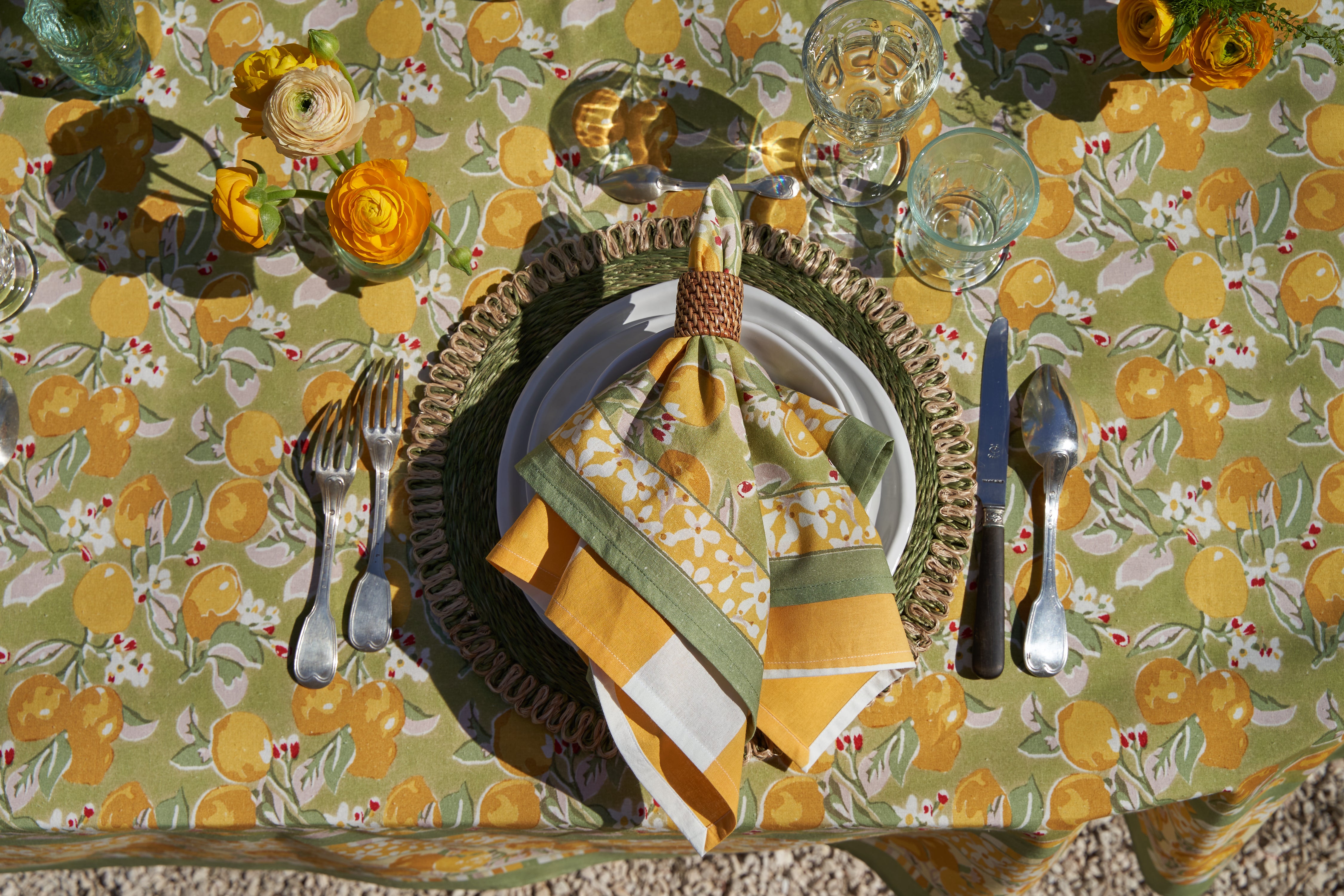 Citron Napkins in Vert & Yellow, Set of 6