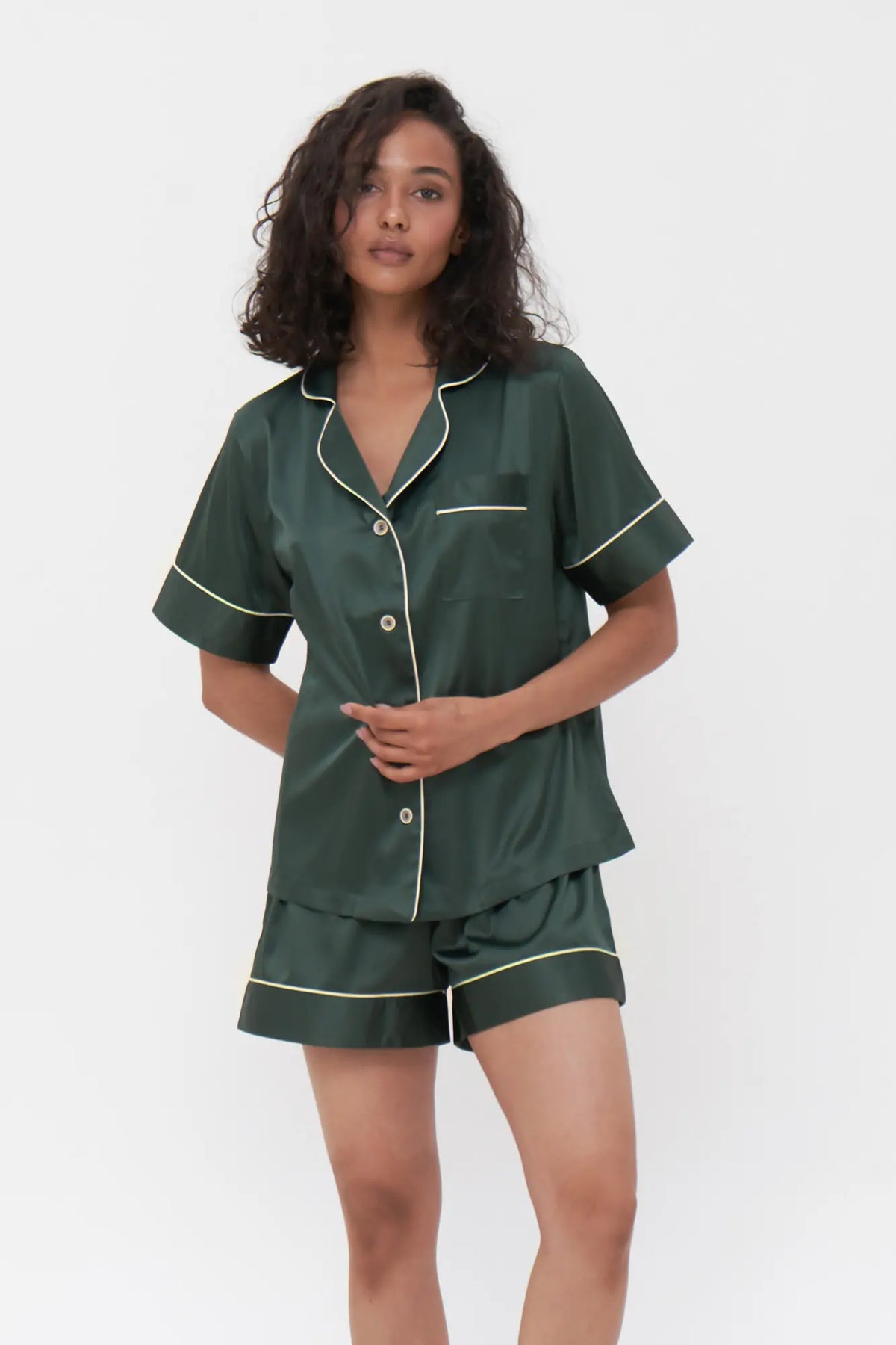 Short Silky Satin Button Up Pajamas