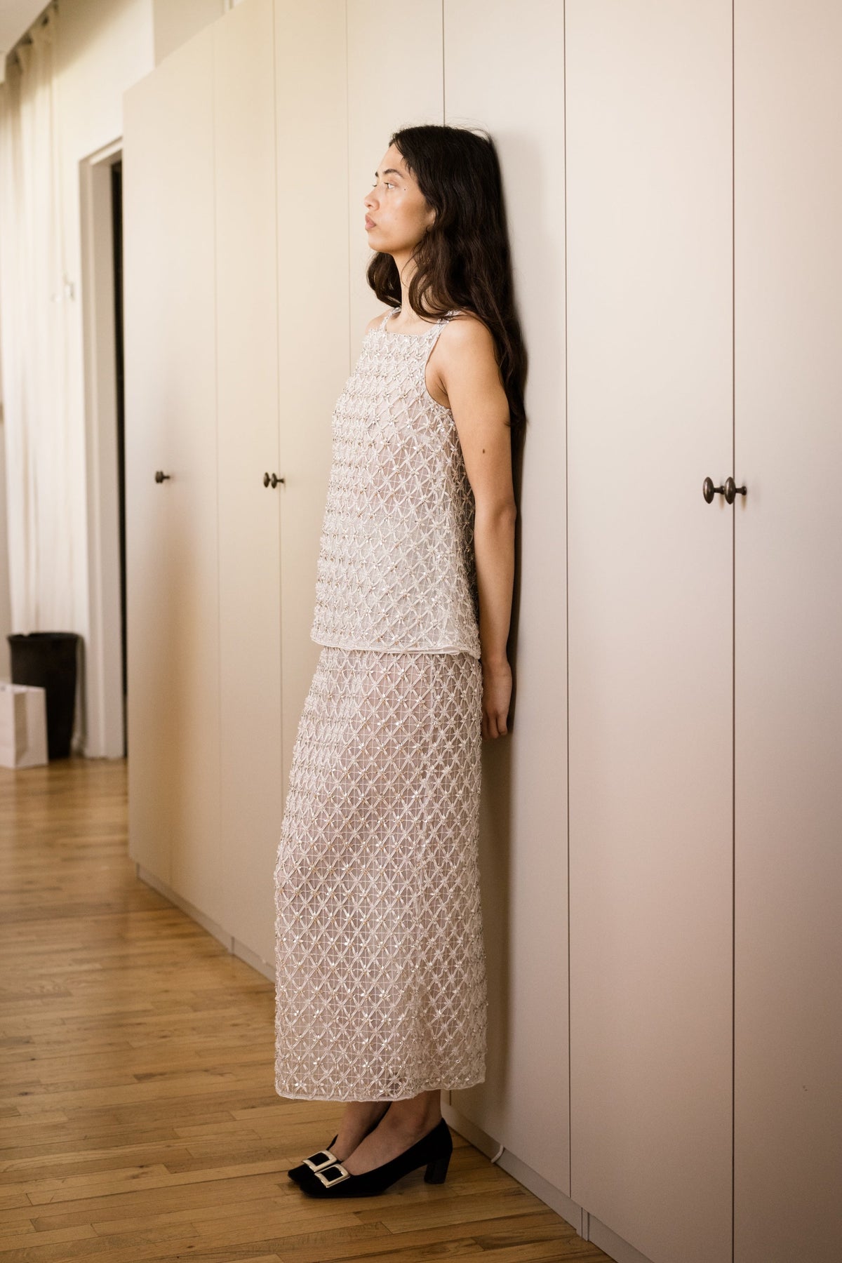 Chloe Tank in Crystal Lattice Embroidery
