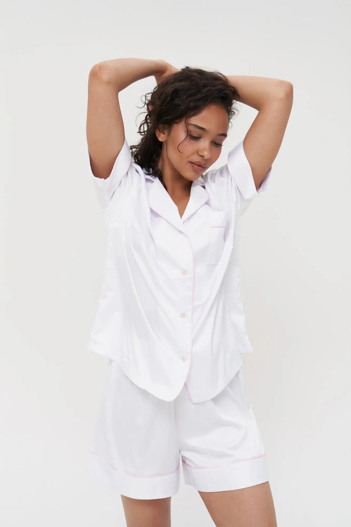 Short Silky Satin Button Up Pajamas