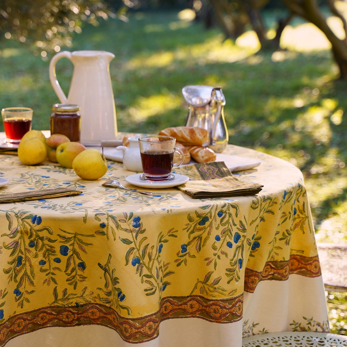 Olive Tree Tablecloth in Khaki & Blue