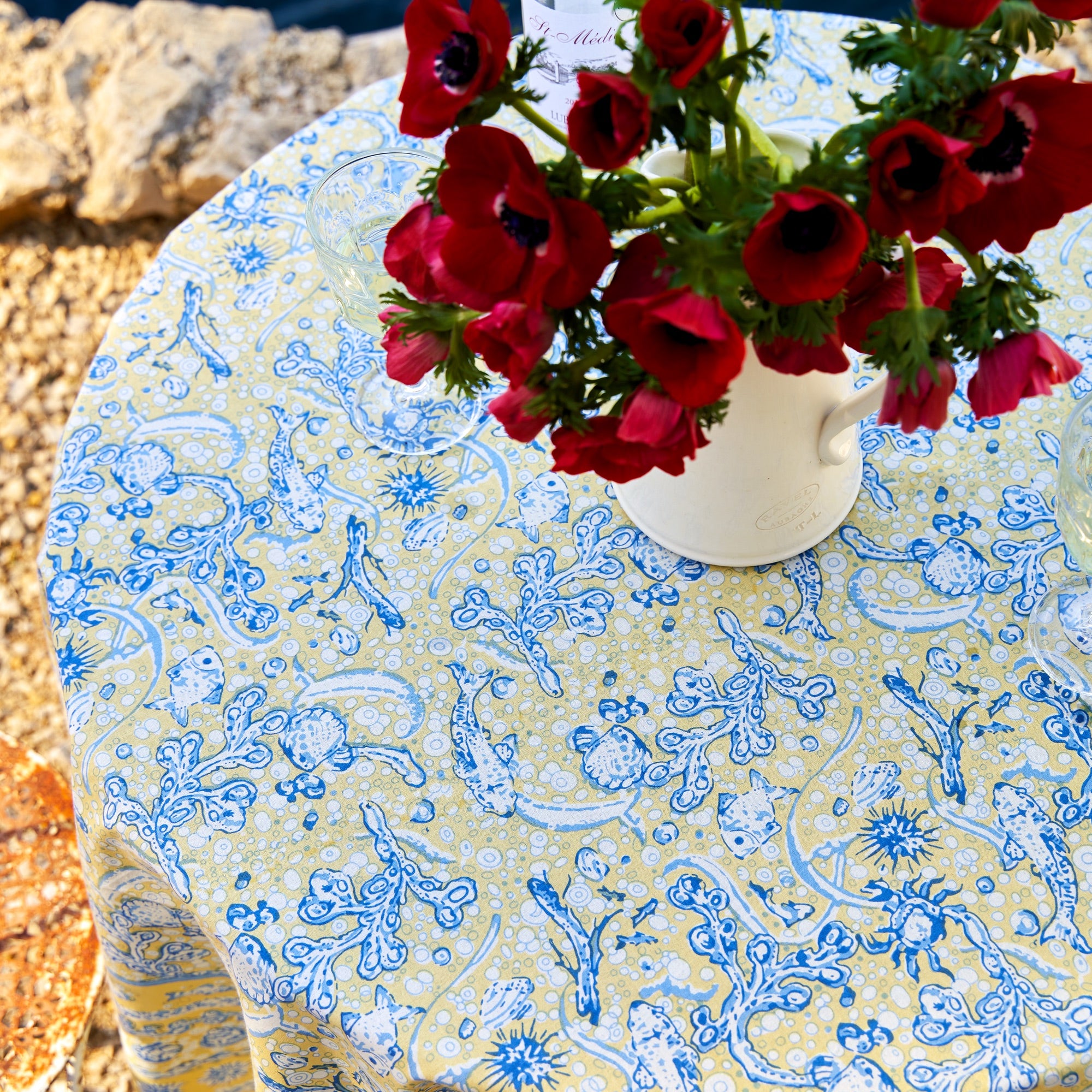 La Mer Tablecloth in Light Blue & Yellow
