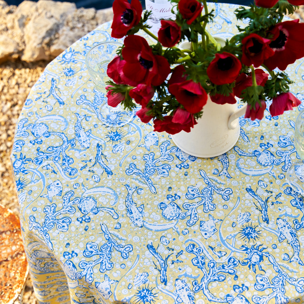 La Mer Tablecloth in Light Blue & Yellow