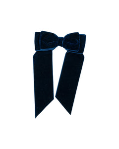 Large Velvet Long Tail Bow in Navy