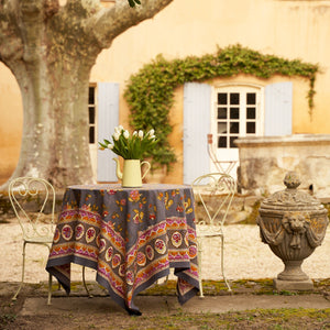 French Tablecloth Pansy Red & Grey