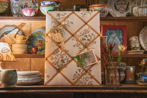 Ribboned Bulletin Board in Flax & Field Flower Print in Multi/Oyster with Ochre Trim