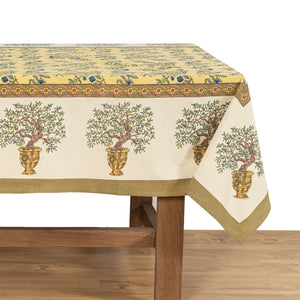 Olive Tree Tablecloth in Khaki & Blue