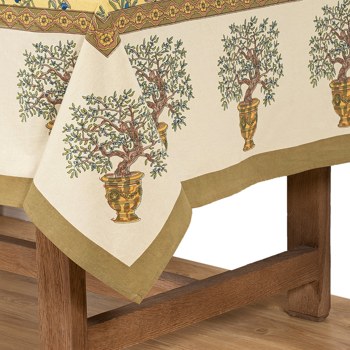 Olive Tree Tablecloth in Khaki & Blue