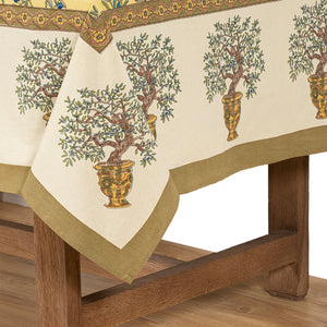 Olive Tree Tablecloth in Khaki & Blue