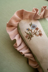 Flax & Field Posy Stripe Eucalyptus Cushion with English Rose Frill