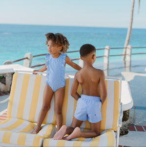 Boys Sky Blue Gingham Boardie