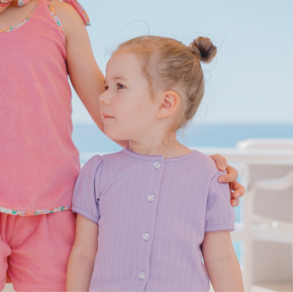 Girls Lavender Breeze Puff Sleeve Shirt