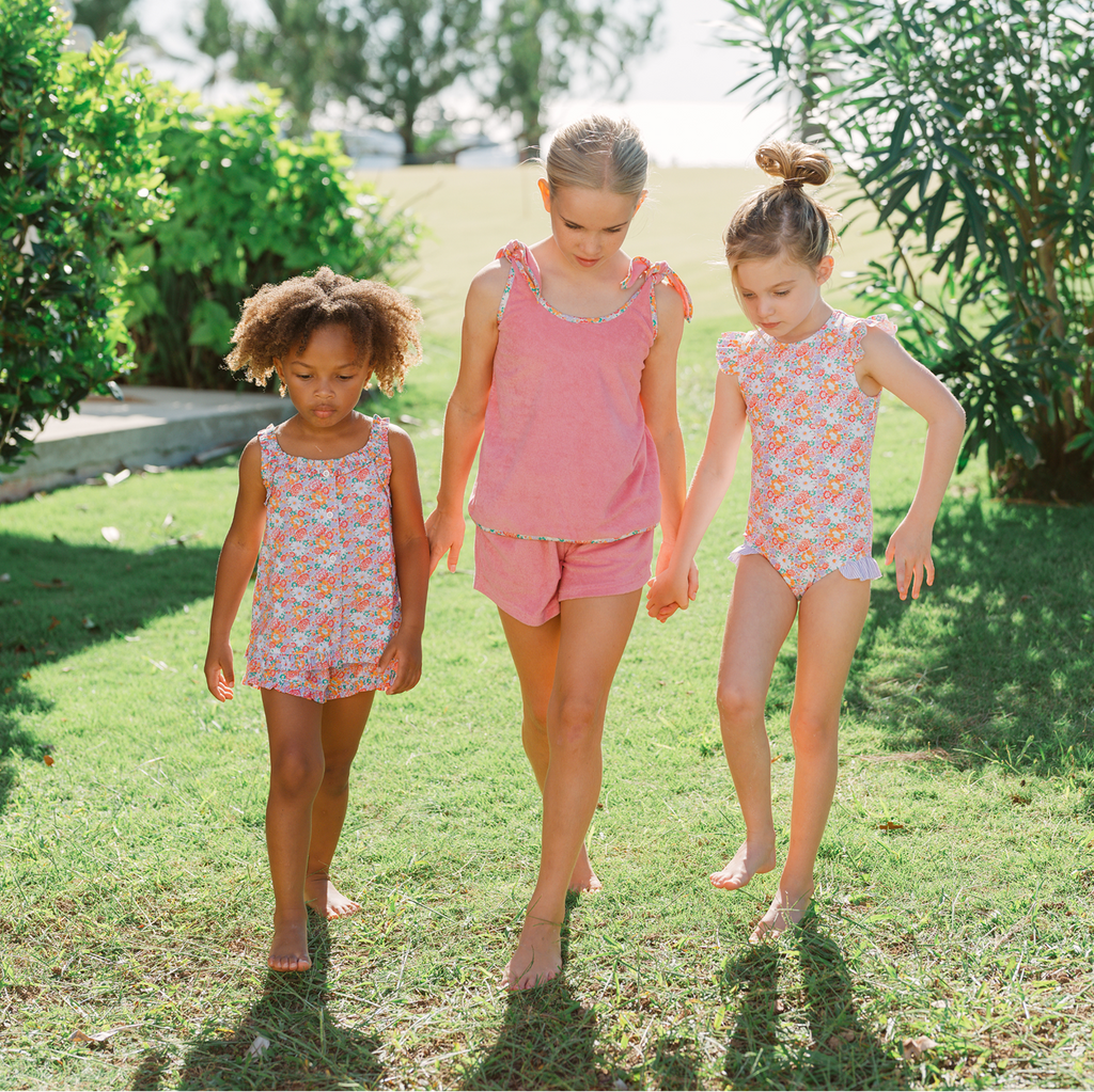 Girls Island Blossom Ruffle Tank And Short Set