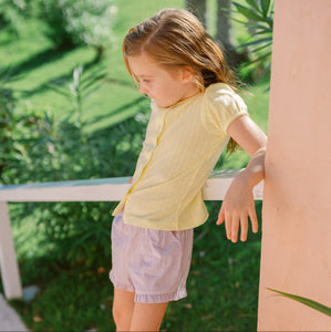 Girls Lavender Stripe Ruffle Shorts