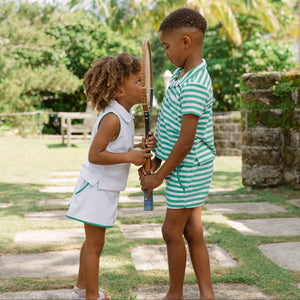 Boys Bermuda Green Stripe French Terry Button Up