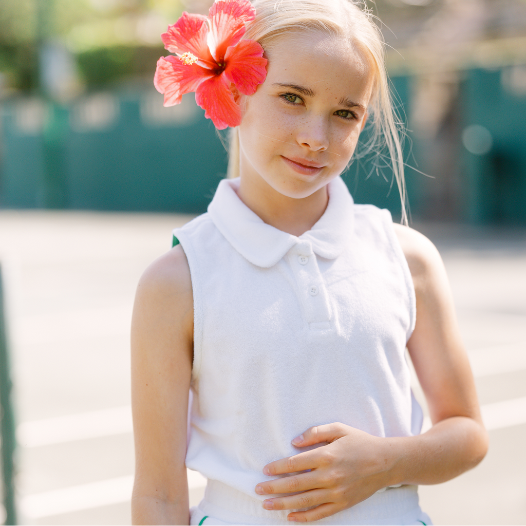 Girls White French Terry Tennis Tank Top And Skort Set With Bermuda Green Trim