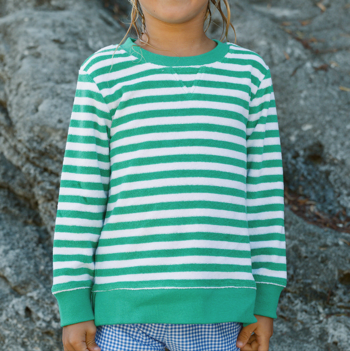 Unisex Bermuda Green Stripe French Terry Sweatshirt