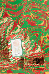 Nesting Scalloped Hand-Marbled Trays in Holiday Jingle