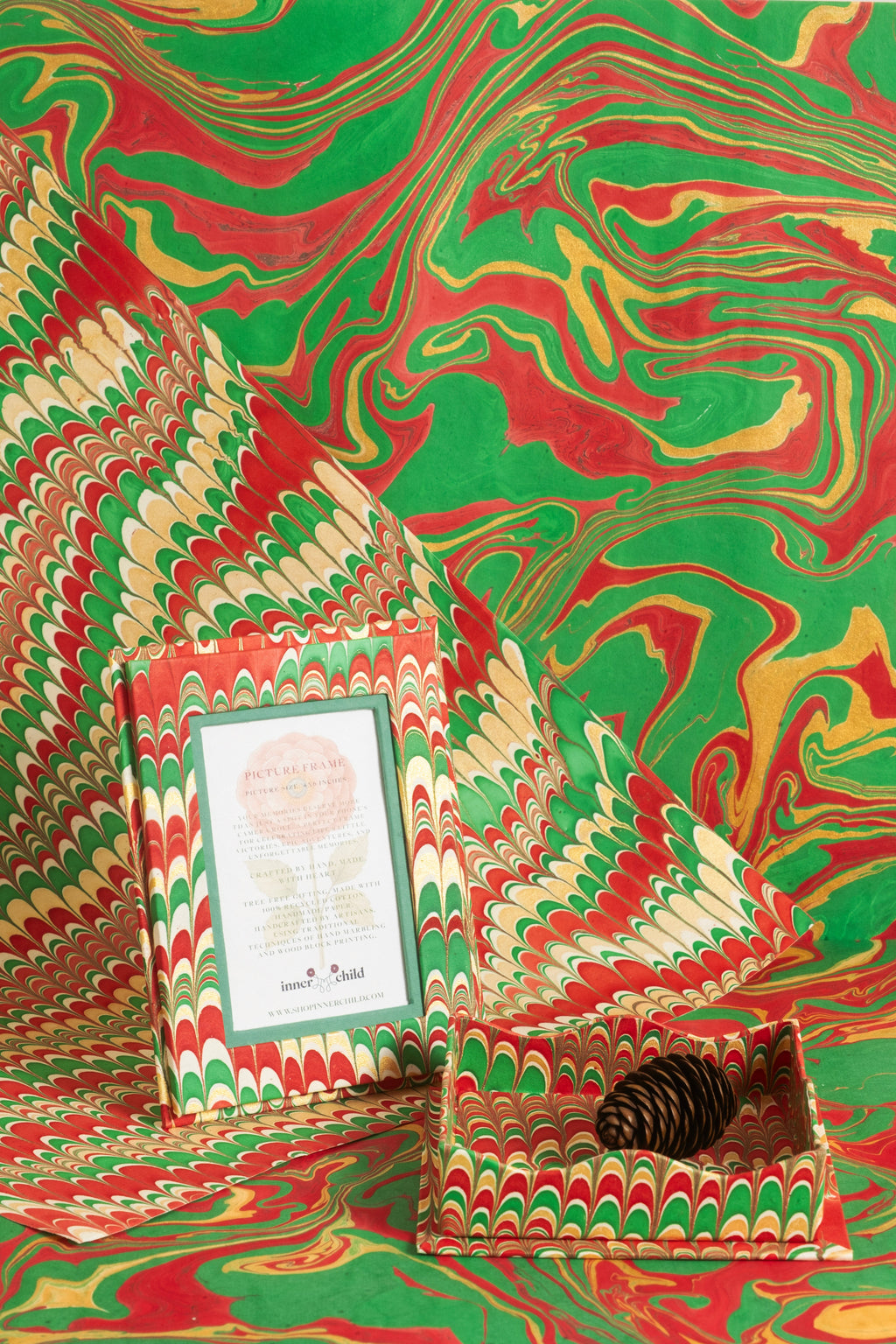 Hand-Marbled Large Wall 5x7 Picture Frame in Holiday Jingle