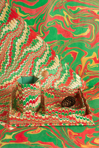 Nesting Scalloped Hand-Marbled Trays in Holiday Jingle