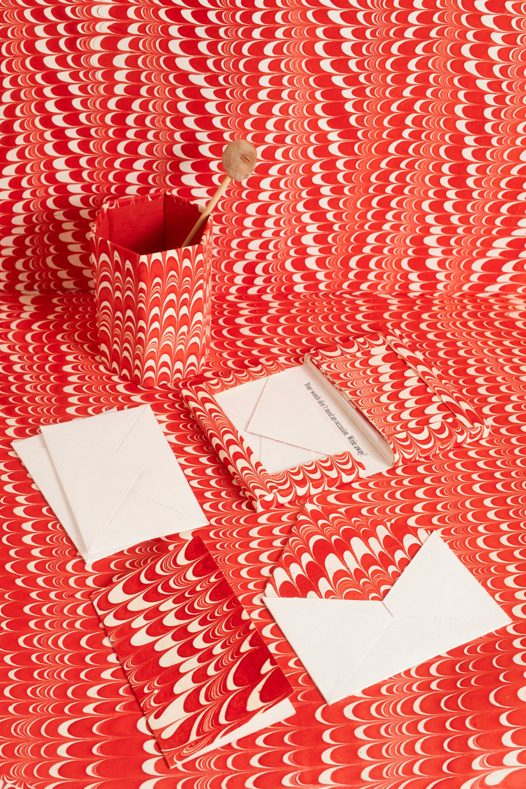 Hand-Marbled Notecards in Candy Cane Swirl, Set of 8