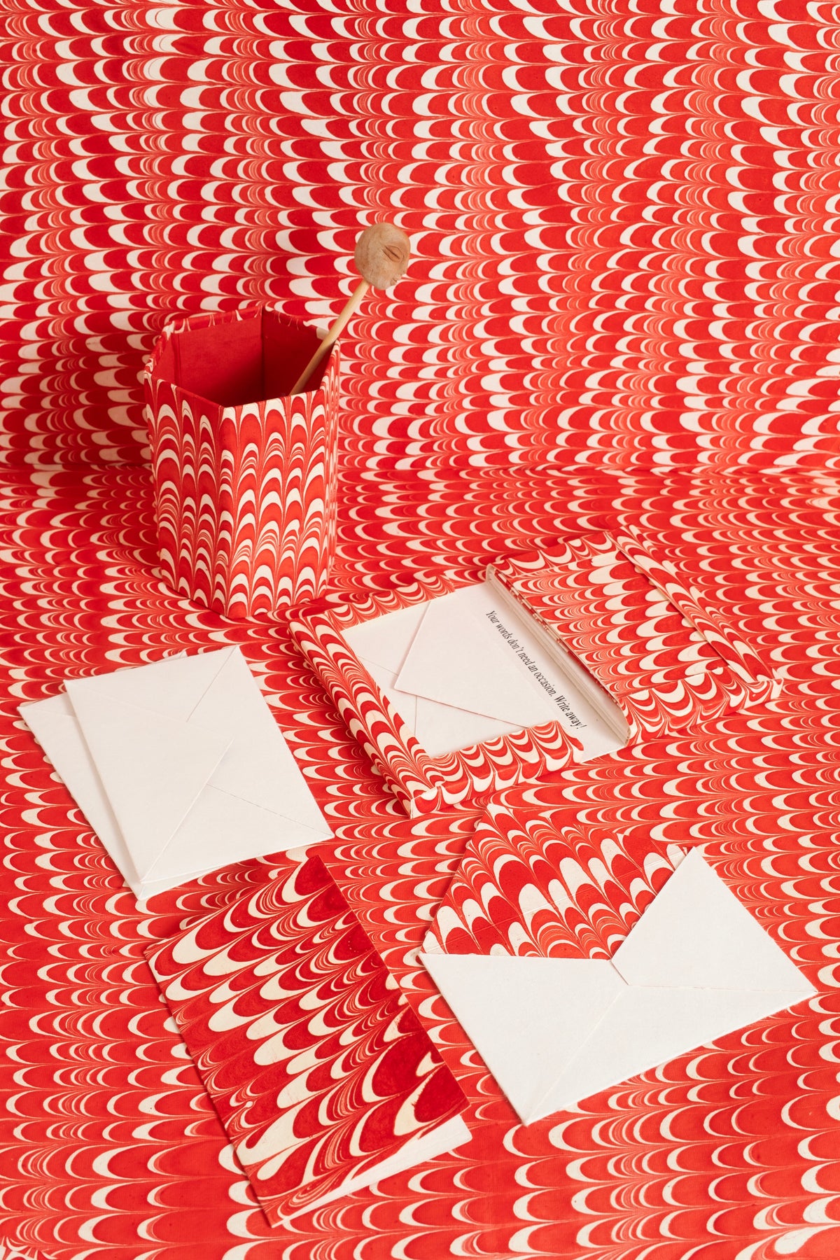 Hand-Marbled Notecards in Candy Cane Swirl, Set of 8