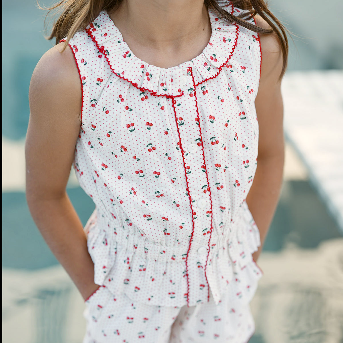 Girl’s Summer Cherries Gathered Tank Top & Short Set