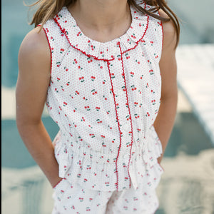 Girl’s Summer Cherries Gathered Tank Top & Short Set