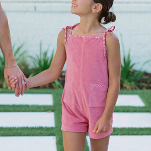 Girl’s Poppy Red French Terry Romper with Tie Straps