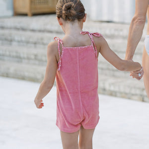 Girl’s Poppy Red French Terry Romper with Tie Straps